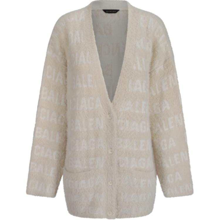 Balenciaga Allover Logo Furry Cardigan