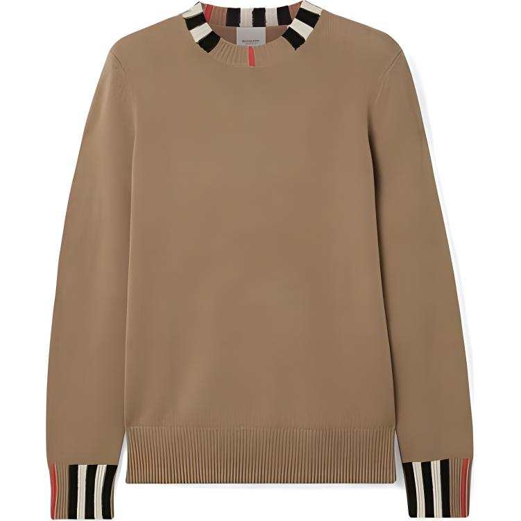 Burberry Icon Stripe Trim Cashmere Knit Sweatshirt Archive Beige