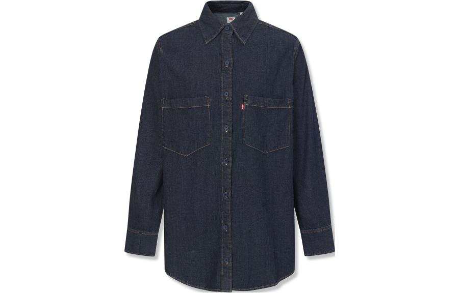Levis Levis Shirts Women's Dark Blue Pointed Collar Moderate Denim