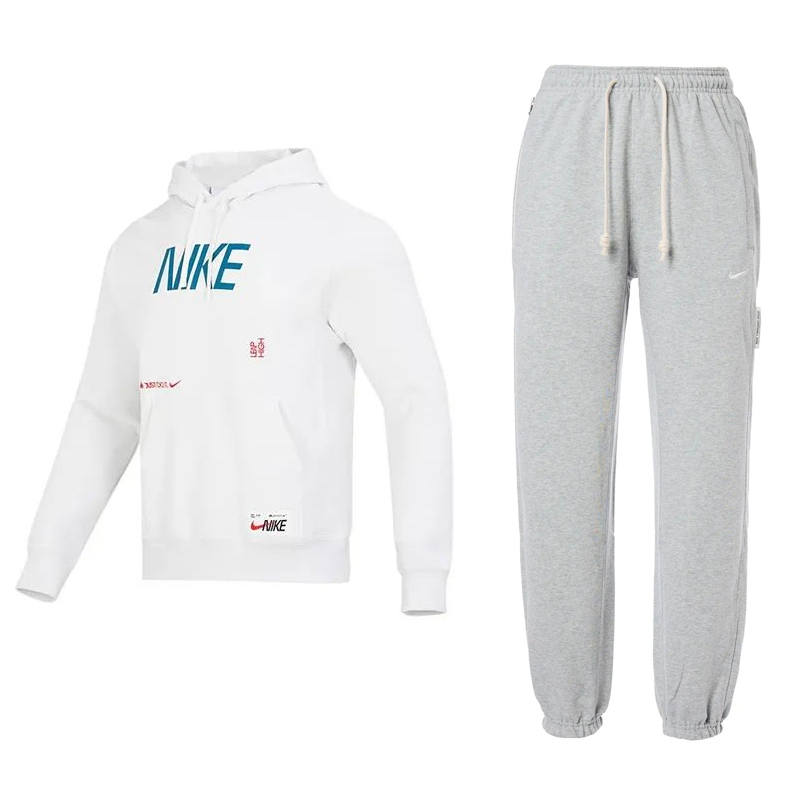 Nike Nike Sportswear Letter Logo Print Knitted Fabric Fleece Lined Hooded Top Lace Up Pants Casual Sportswear Men's
