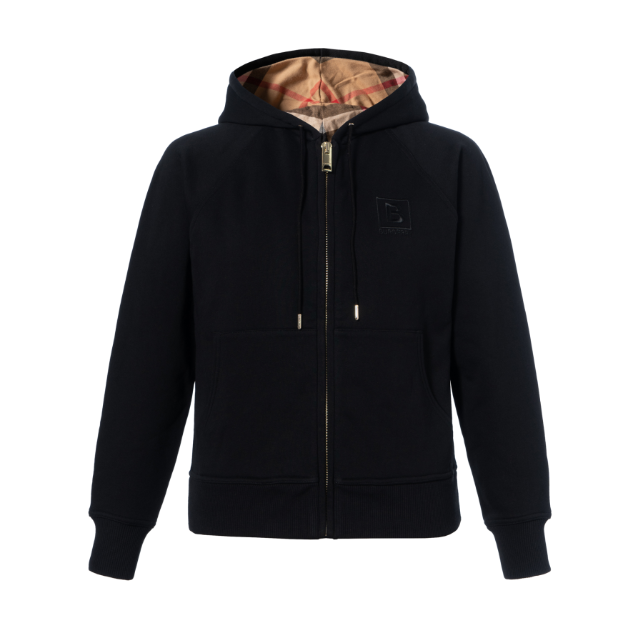 Burberry Women's Letter Graphic Cotton Blend Zip Hoodie Black