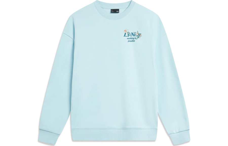 Li-Ning Li Ning Sports Life Collection Floral Logo Fleece Lined Thermal Antibacterial Loose Fit Pullover Sweatshirt Women's
