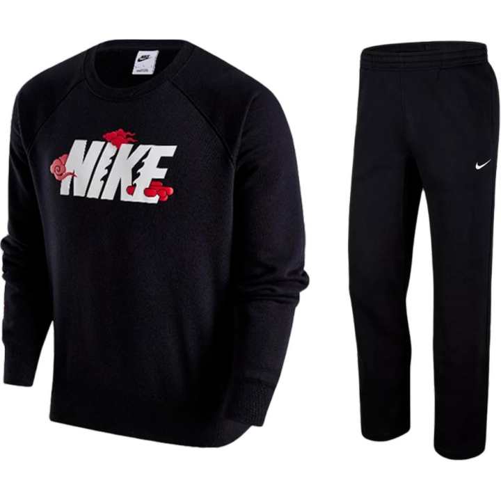 Nike Nike Logo Fleece Lined Crew Neck Sweatshirt Breathable Fleece Lined Versatile Pants Casual Sportswear Men's Black