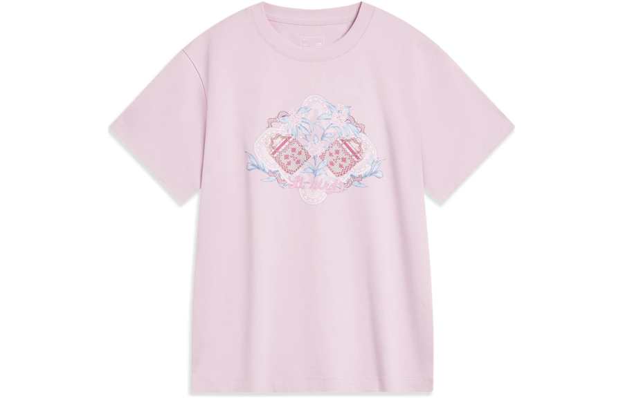 Li-Ning Li Ning Sports Life Collection Patterned Print Drop Shoulder Sleeve T Shirt Women's Lotus Root Powders Purple