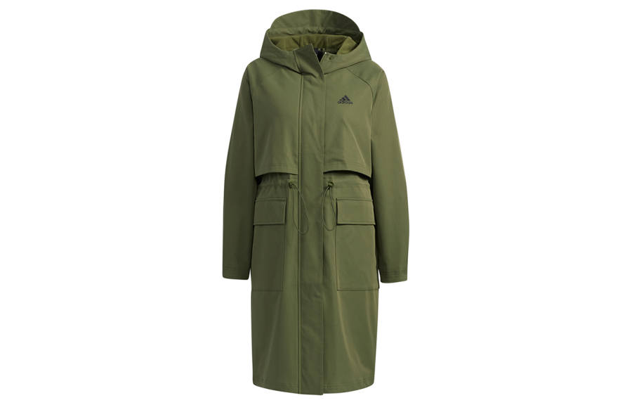 Adidas Adidas Tech Jkt Long Mid Length Casual Sports Fleece Lined Hooded Jacket Women's Army Green