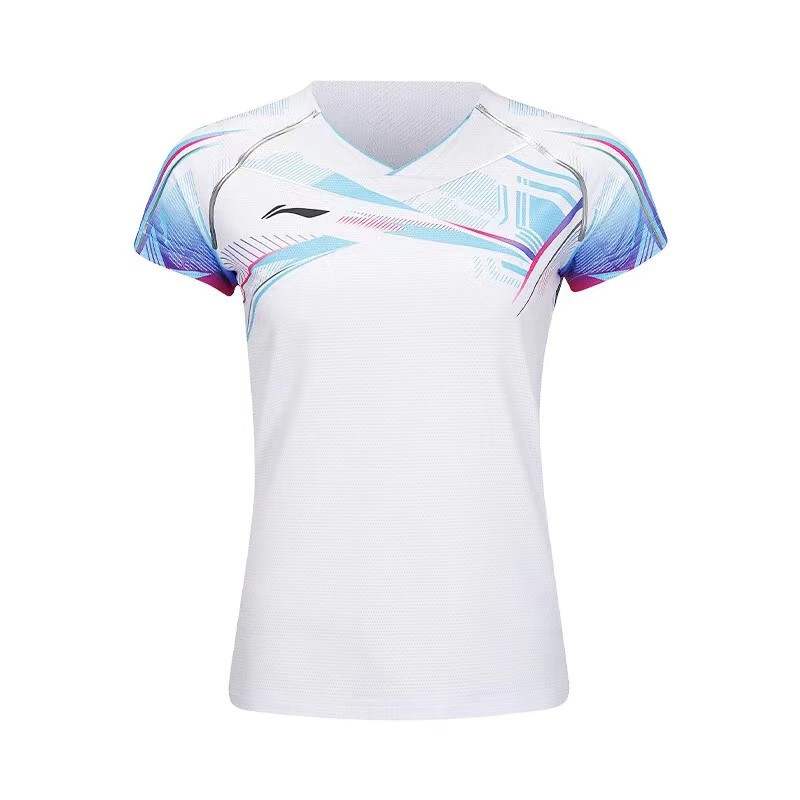 Li-Ning Li Ning T Shirts Women's White V Neck Moderate Straight Fit