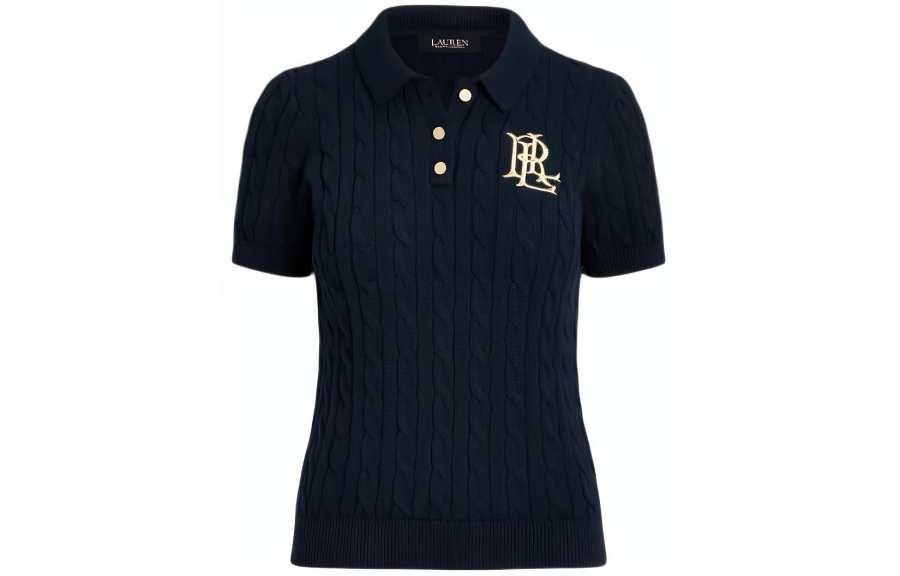 Polo Ralph Lauren Cable Knit Cotton Polo Sweater Polo Shirt Women's Dark Blue