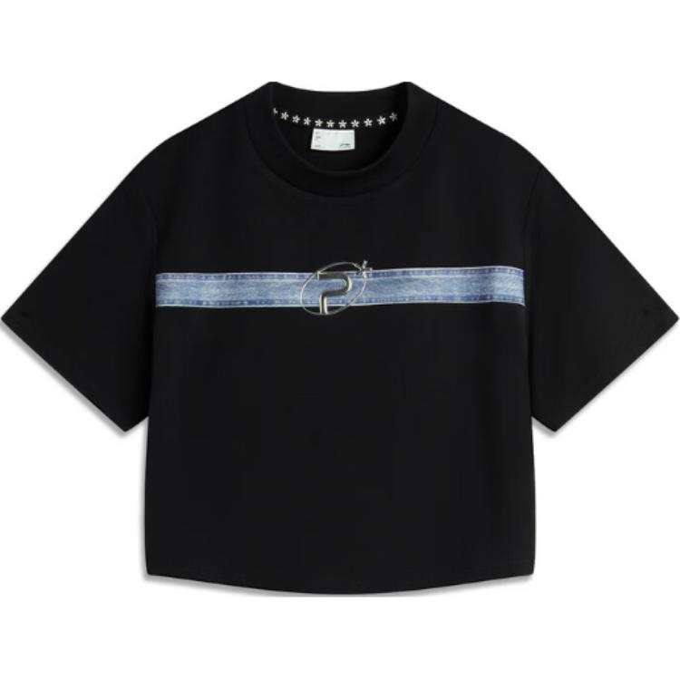 Li-Ning Li Ning T Shirts Women's Black Crew Neck Moderate