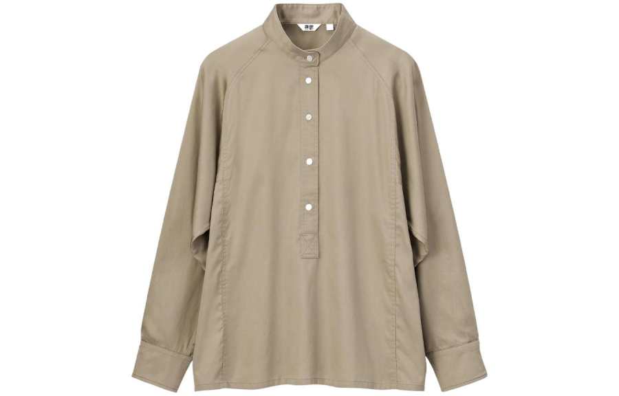 UNIQLO Shirts Women's Khaki Lapel Moderate Straight Fit