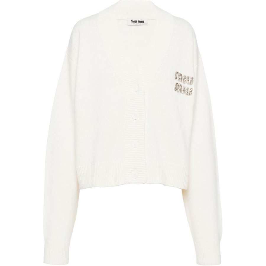 MIU MIU Crystal embellished Logo Cashmere Cardigan