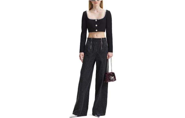 Self-portrait Self Portrait Knitwear Women's Black Square Collar Moderate Cardigan