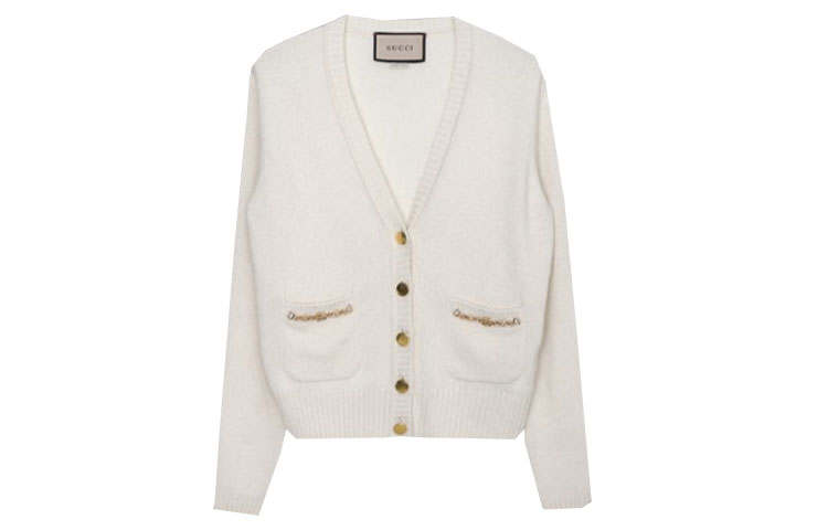 GUCCI Cashmere Sweaters Women's White V Neck Moderate