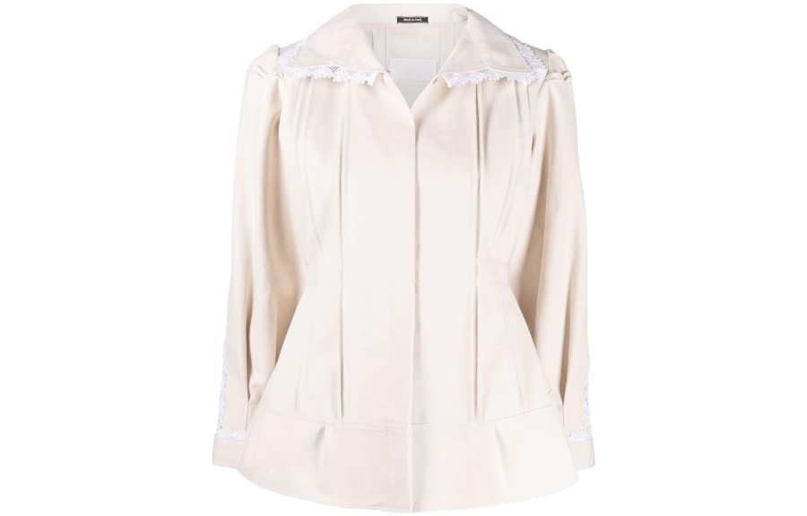 Maison Margiela lace-trim pleat-detail fitted jacket