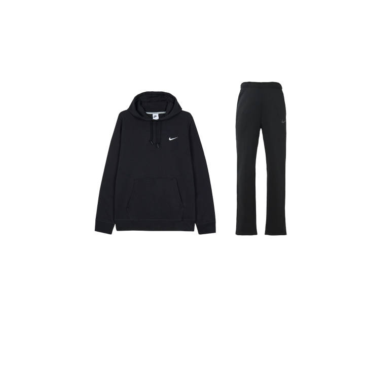 Nike Nike Fleece Lined Pullover Hooded Long Sleeved Mid Rise Elastic Pants Sweatshirt Set Men's Black
