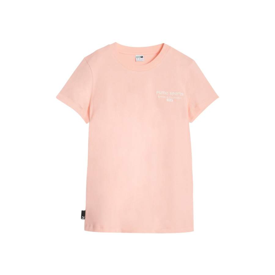 PUMA T Shirts Women's Peach Pink Crew Neck Moderate Straight Fit
