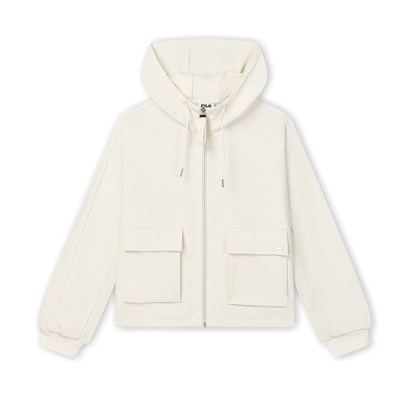 FILA Knitwear Women's Cream White Hooded Moderate Cardigan