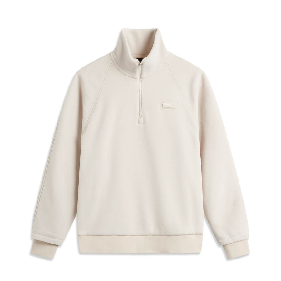Li-Ning Li Ning Sports Life Collection Stand Collar Pullover Solid Color Fleece Lined Thermal Loose Fit Raglan Long Sleeved