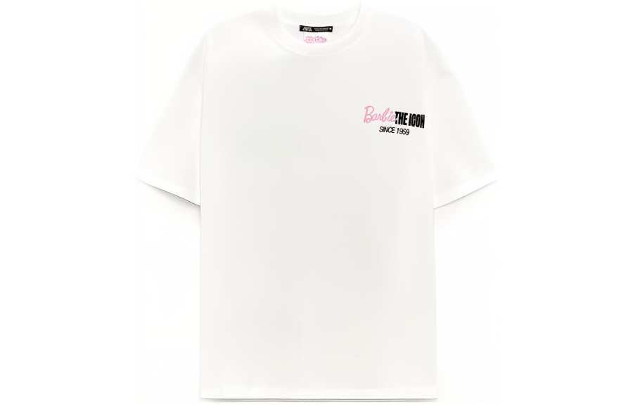 ZARA X Barbie Zara X Barbie T Shirts Women's White Crew Neck Moderate Straight Fit