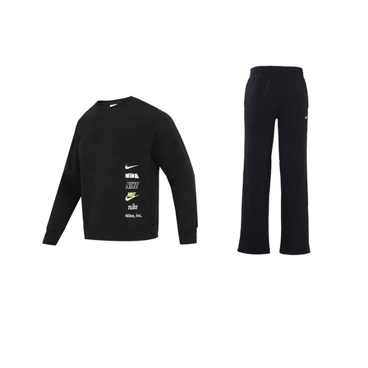 Nike Nike Letter Logo Fleece Athleisure Crew Neck Long Sleeved Breathable Fleece Lined Knitted Fabric Pants Sweatshirt Set