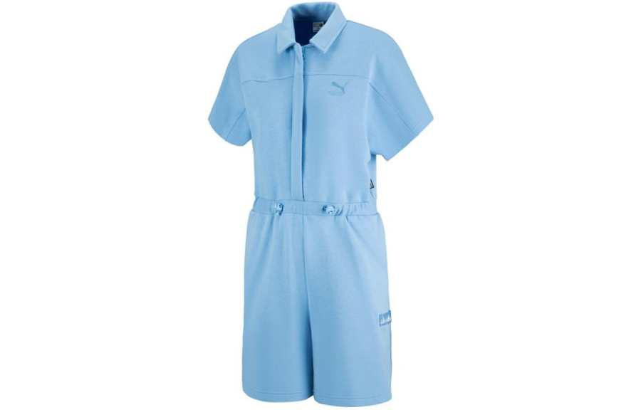 PUMA Humming 3,SS23 Chinese Culture Tribute Series Bodysuits Women's Light Blue Square Collar