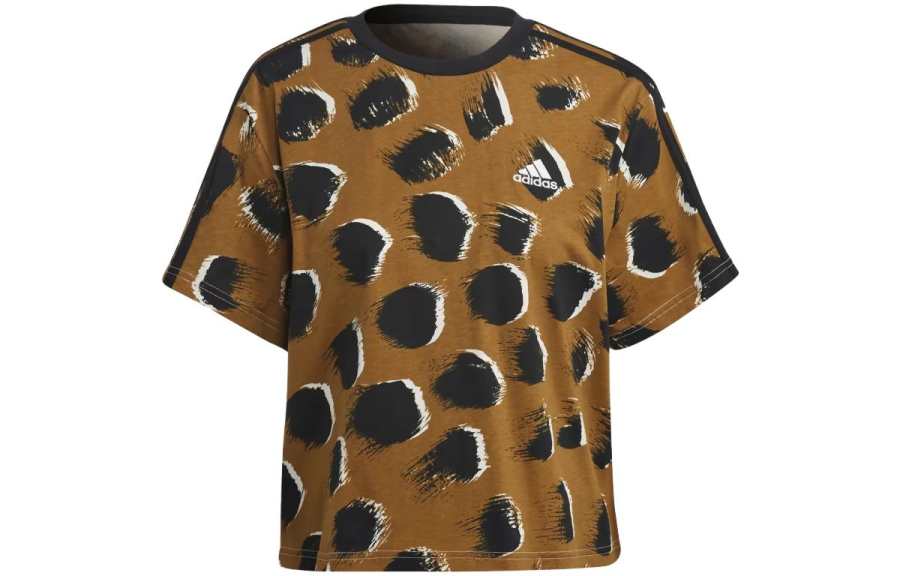 Adidas Adidas ESSENTIALS T Shirts Women's Brown Crew Neck Moderate Straight Fit