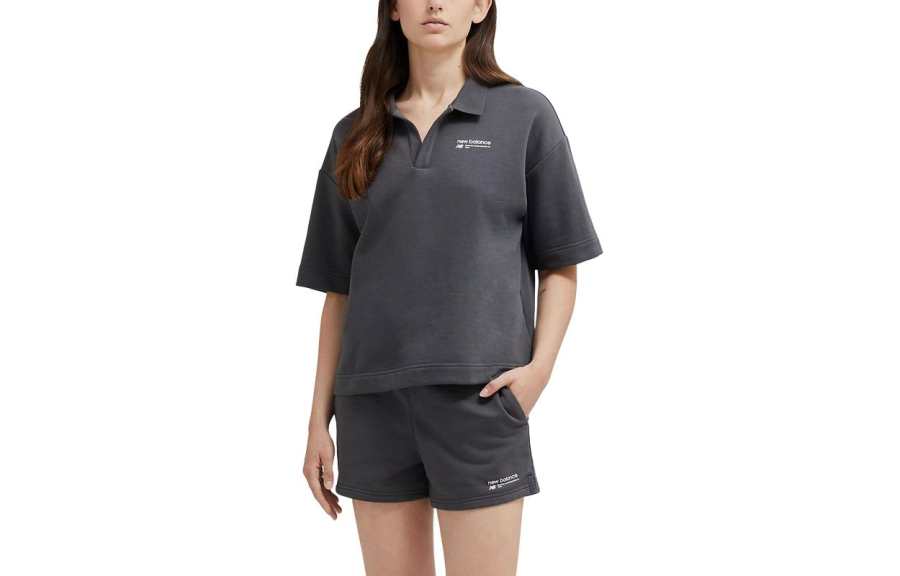 New Balance New Balance Linear Heritage French Terry Collared Polo Shirt Women's Asphalt Black