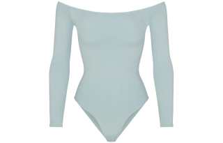 Skims Bodysuits Women's Denim Blue Boat Neck