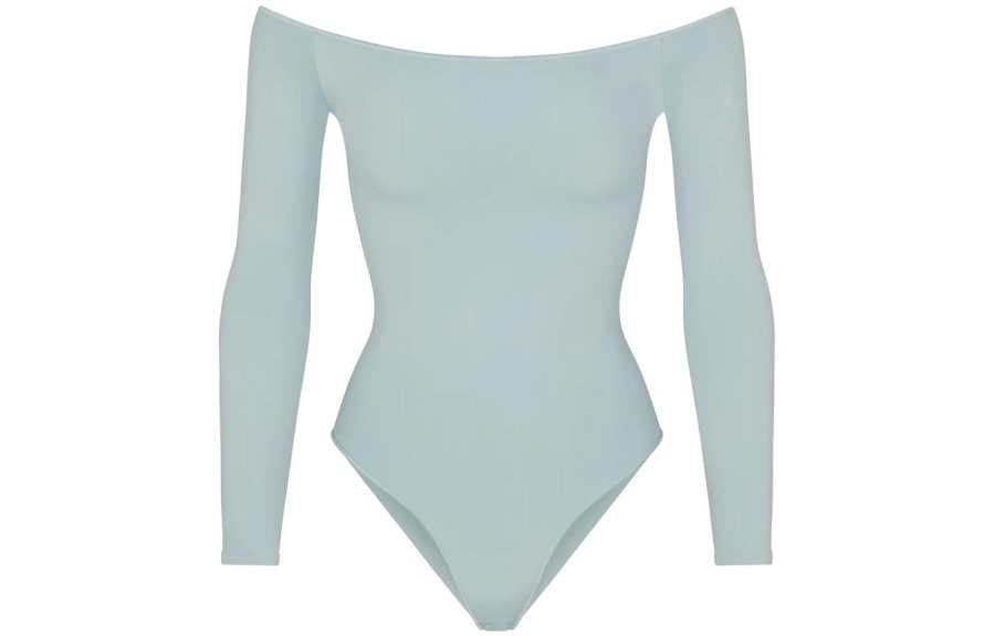 Skims Bodysuits Women's Denim Blue Boat Neck