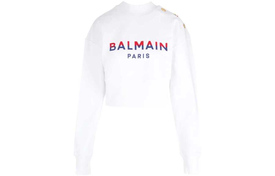 BALMAIN Balmain 3-Buttons logo-print cotton sweatshirt