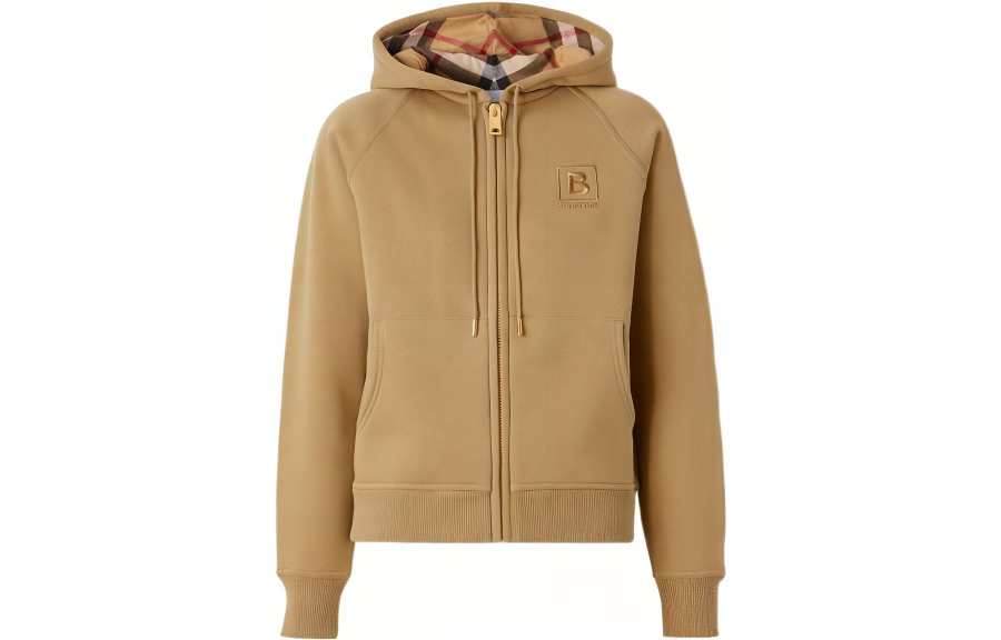 Burberry Women's Letter Graphic Cotton Blend Zip Hoodie Honey