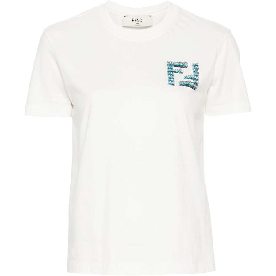 FENDI Logo Embroidered Crewneck T Shirt