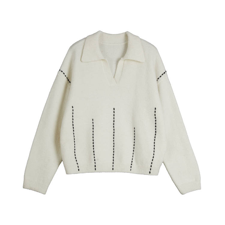 ELLE Knitwear Women's Ecru Lapel Moderate