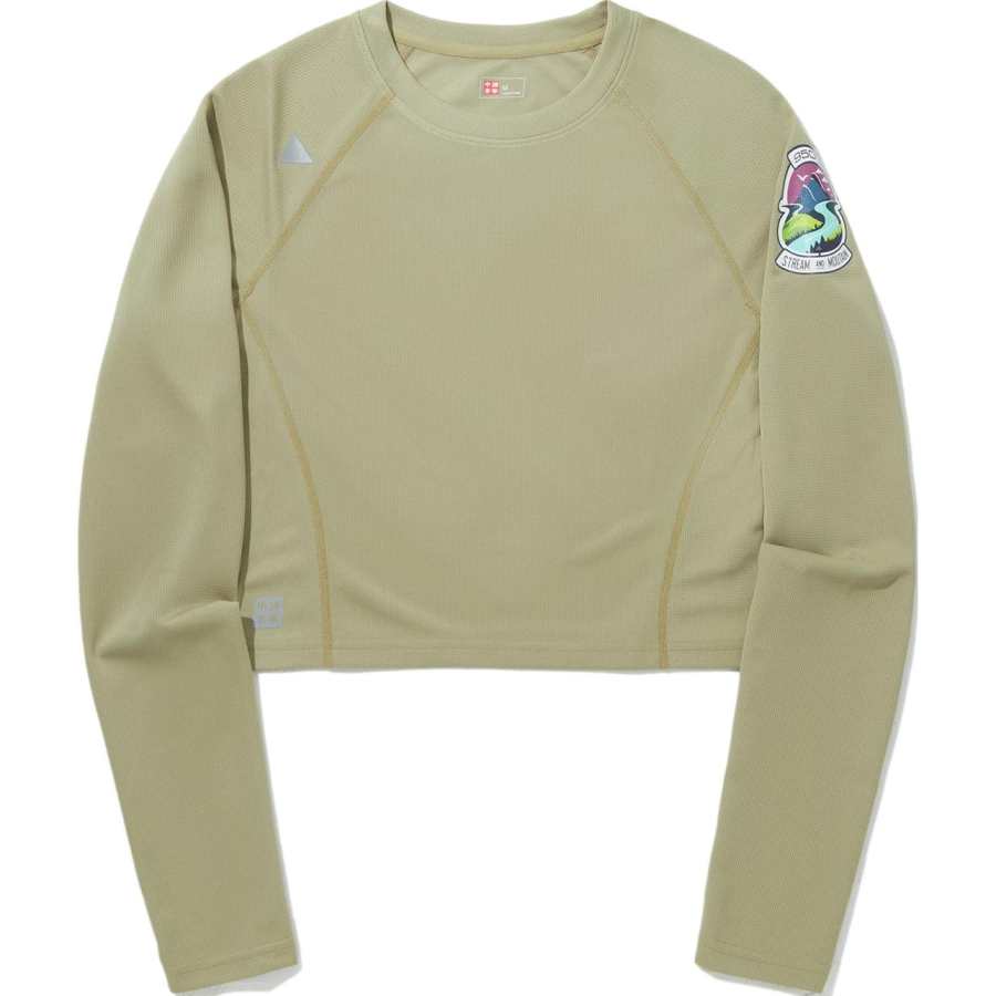 Li-Ning Li Ning T Shirts Women's Khaki Crew Neck Moderate Straight Fit