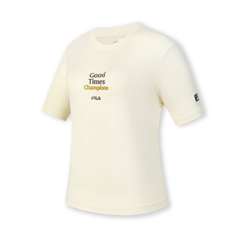 FILA T Shirts Women's Coix Seeds Yellow Crew Neck Moderate Straight Fit
