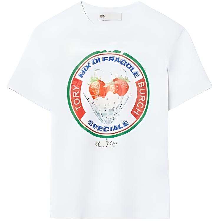 TORY BURCH SS24 Letter Print Crew Neck Short Sleeved T Shirt Women's White
