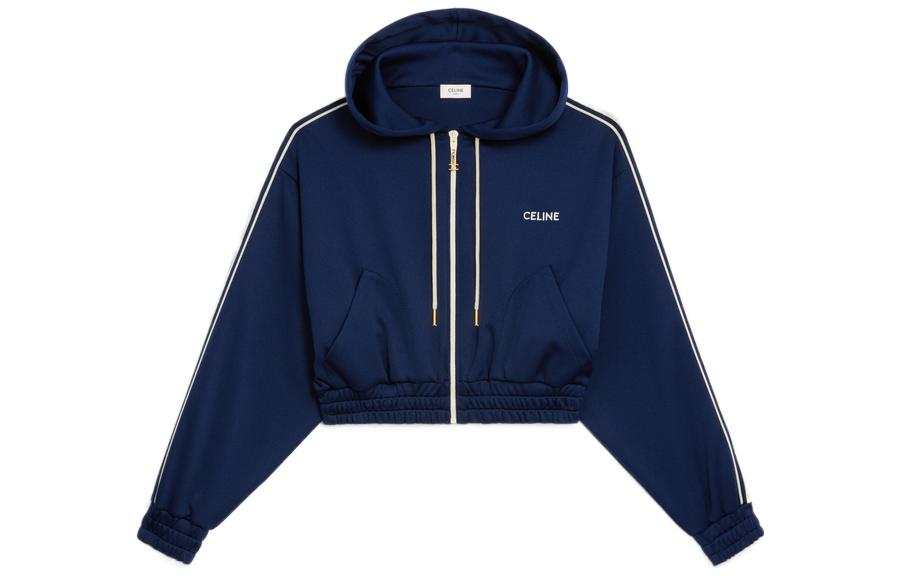 CELINE Sweatshirts Women's Blue Hooded Moderate Cardigan