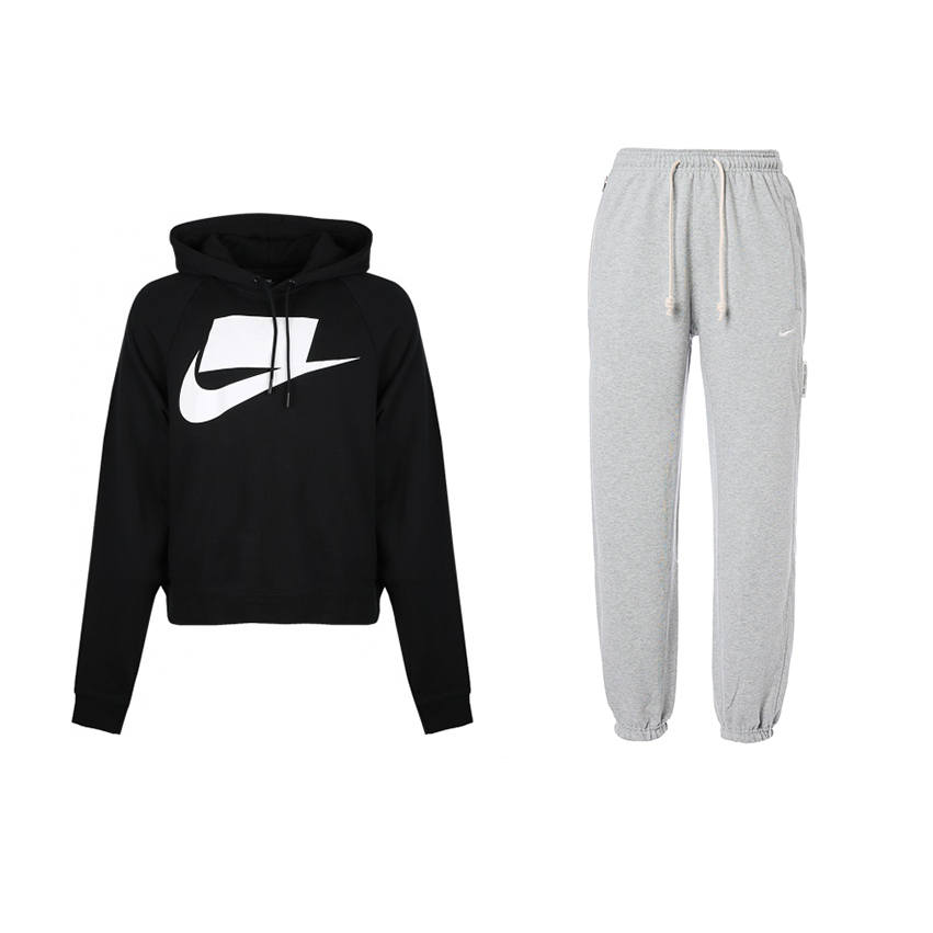 Nike Nike Casual Sportswear Men's Clothing Set Black Top+Gray Pants Hooded Moderate