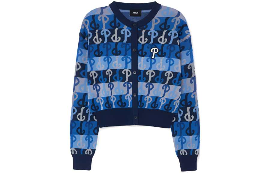 MLB Knitwear Women's Blue Crew Neck Moderate Cardigan