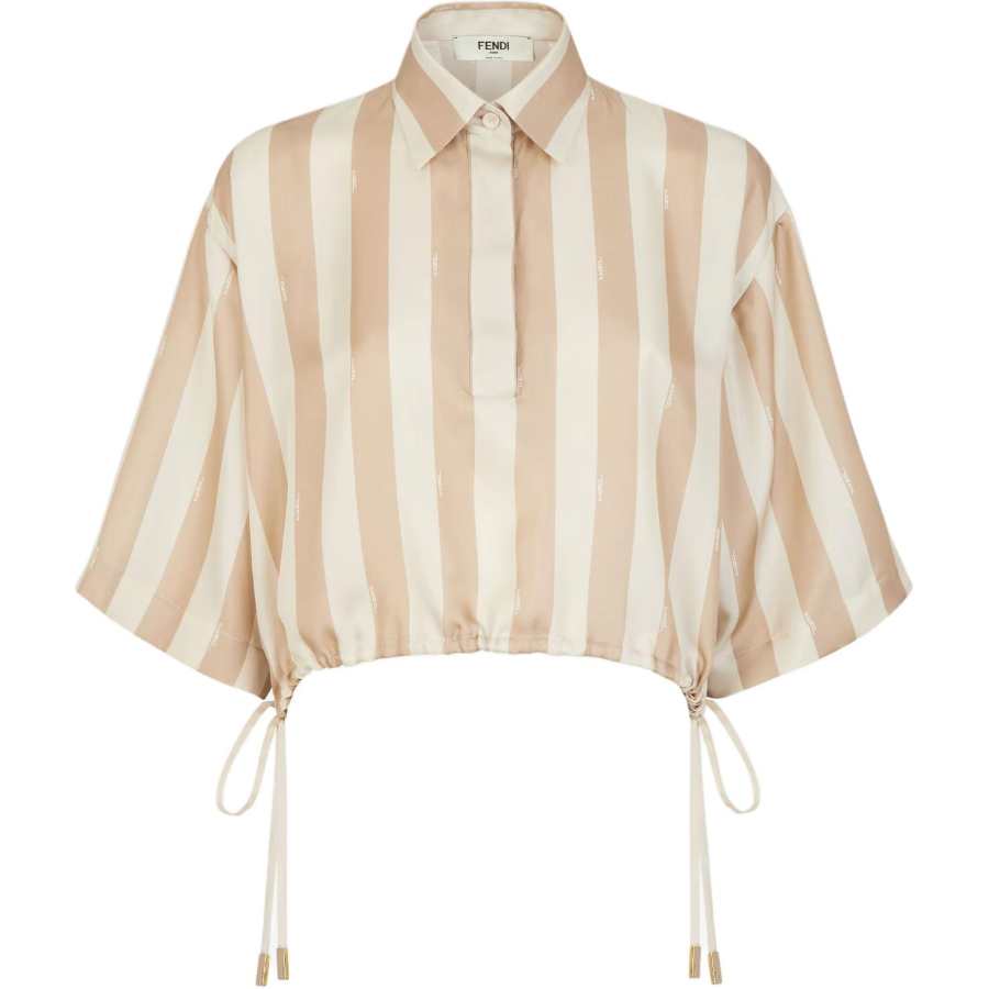 FENDI Striped Drawstring Hem Cropped Shirt
