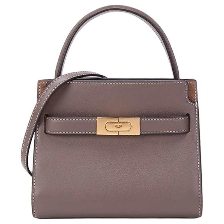TORY BURCH Lee Radziwill Leather Handbag, Shoulder Bag, Crossbody Bag Mini Women's Clam Shell Umber