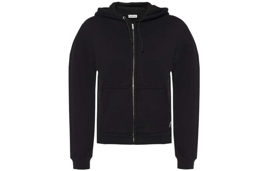Balenciaga Sweatshirts Women's Black Hooded Moderate Cardigan