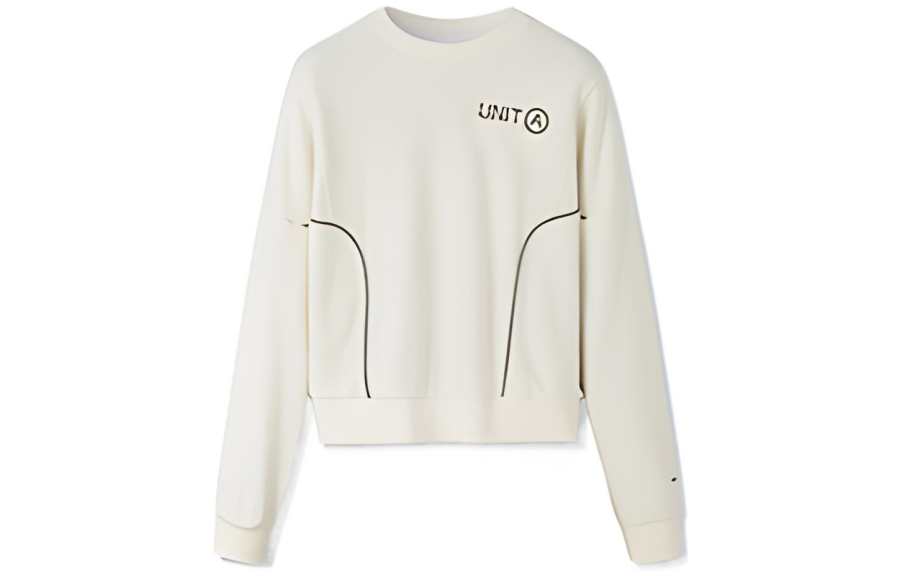 Anta Sports Life Collection Solid Color Crew Neck Letter Fleece Lined Print Line Sweatshirt Women's Light Cloud White