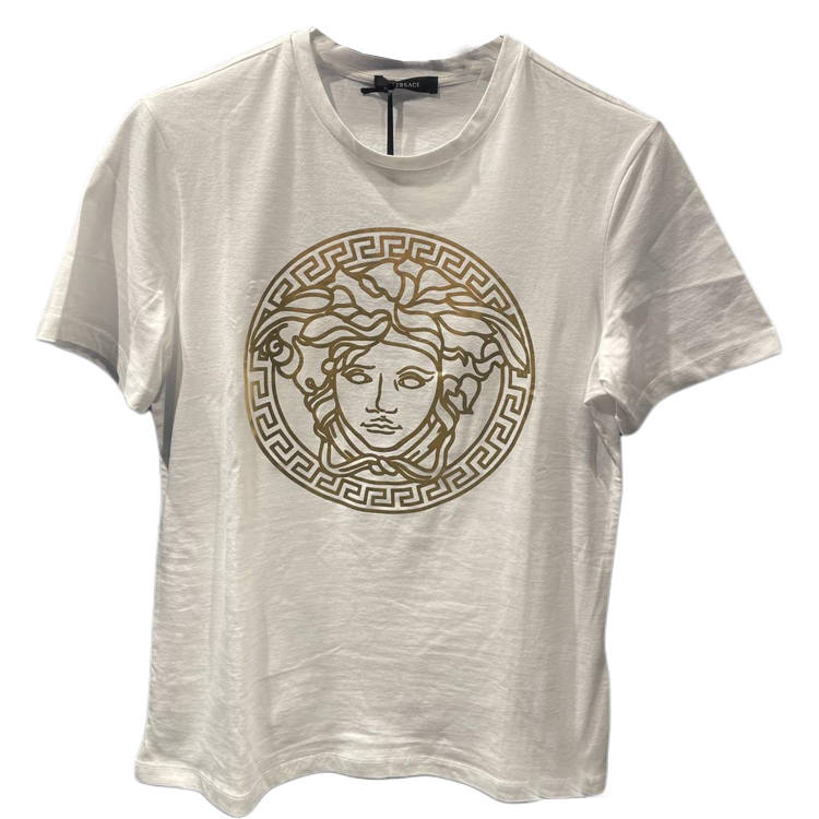 VERSACE SS24 Logo Print Crew Neck Pullover Short Sleeved T Shirt Women's White