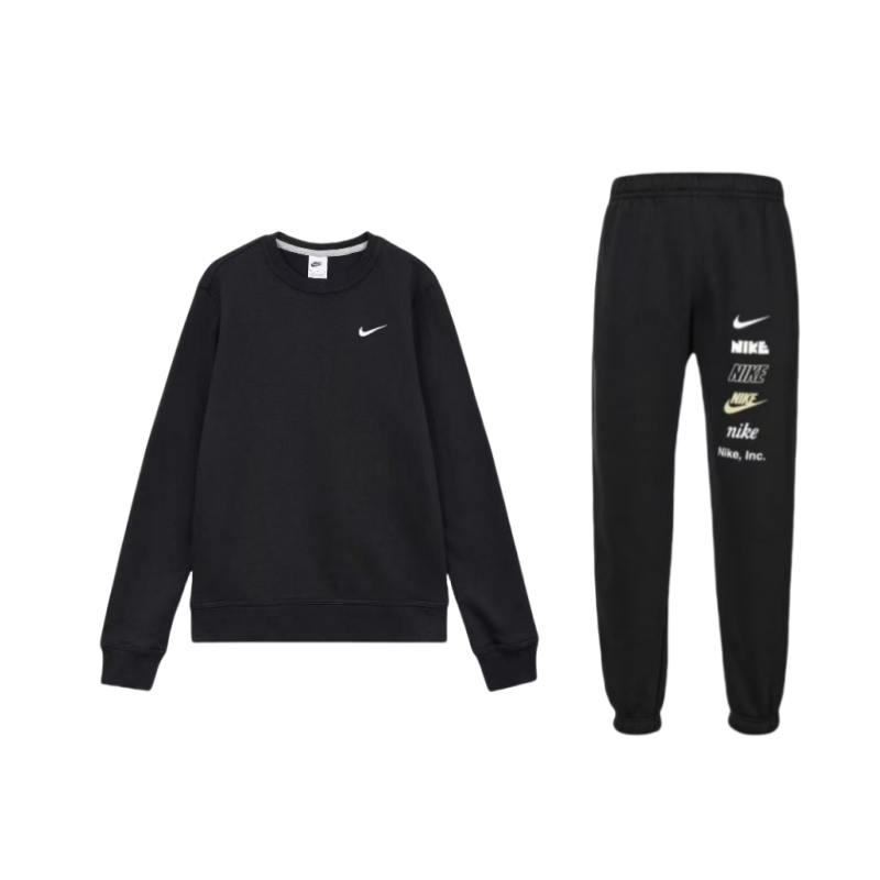 Nike Nike Logo Print Crew Neck Long Sleeved Pullover Top Fleece Lined Thermal Knitted Fabric Sports Pants Sweatshirt Set