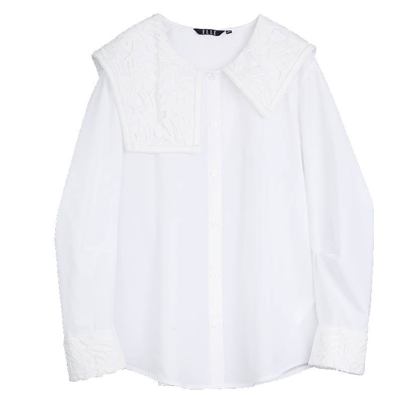 ELLE Shirts Women's White Lapel Moderate Shirt