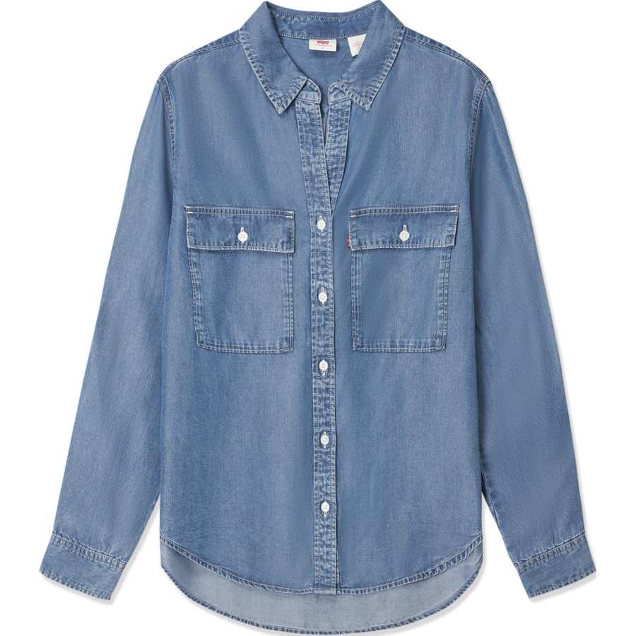Levis SS24 Shirts Women's Dark Blue Lapel Moderate Denim