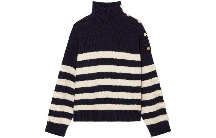 COS Knitwear Women's Navy Blue Stand Collar Moderate Set