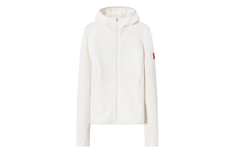 Anta All weather Solid Color Slim Fit Knitted Fabric Fleece Lined Hood Jackets & Coats Women's Gardenia White