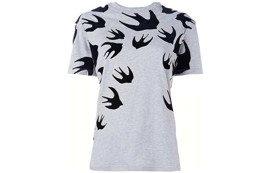 Alexander McQueen T Shirts Women's Gray Crew Neck Thin Straight Fit
