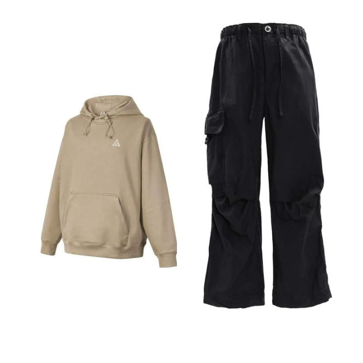Nike Nike ACGTherma FIT Minimalist Style Brand Logo Comfortable Thermal Fleece Lined Hooded Top Woven Pants Sweatshirt Set